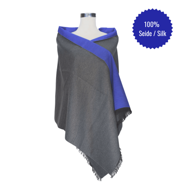Stole Scarf Shawl 100% Silk Flannel Jacquard Melange Grey Blue